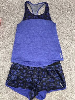Reebok Purple & Black Tank with Black & Purple Patterned Performance Shorts